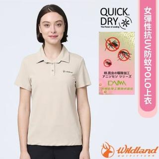 【Wildland 荒野】女 彈性抗UV防蚊POLO上衣.休閒運動機能短袖上衣(W1627-176 白毛山)