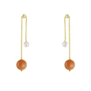 【Olivia Yao Jewellery】垂墜太陽石珍珠耳環(Promise Collection☆)