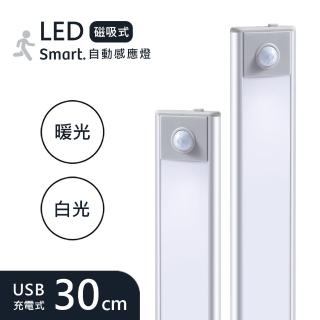 輕薄升級款 LED感應燈 充電 磁吸 USB 照明燈(太空銀 / 30cm)