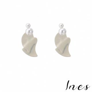 【INES】韓國設計法式優雅珍珠不規則幾何造型夾式耳環 耳夾(無耳洞耳環 耳夾 夾式耳環 珍珠耳環 幾何耳環)