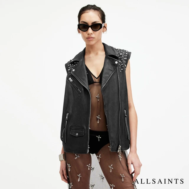 ALLSAINTS ILSA ARIES 格紋衍縫羊皮皮衣外