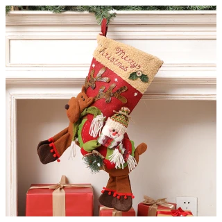 【摩達客】立體雪人騎鹿超萌暖暖聖誕襪(聖誕襪)