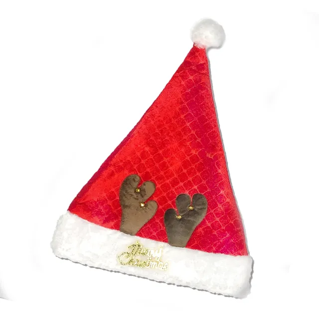 【摩達客】耶誕派對-小棕鹿角方格紋絨布聖誕帽(聖誕帽)