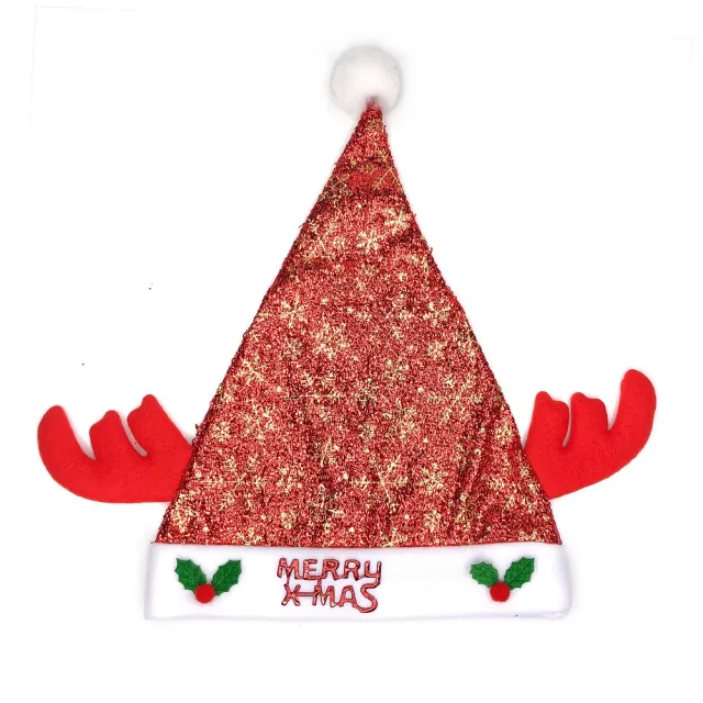 【摩達客】耶誕派對-閃亮金雪花金蔥布紅色小牛角聖誕帽(聖誕帽)