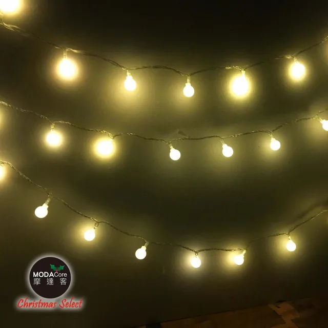 【摩達客】浪漫療癒100燈LED小圓球珍珠燈串(暖白光透明線/USB接頭_贈豆腐頭插頭_聖誕燈)