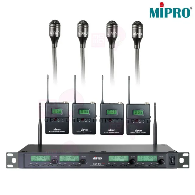【MIPRO】ACT-343 PLUS(1U四頻道自動選訊無線麥克風 配四領夾式麥克風)