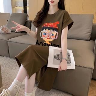 【Amirr 艾米爾】★圖畫卡通印花長版連衣裙(女上衣/短袖/休閒)