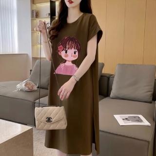 【Amirr 艾米爾】★圖畫女孩長版連衣裙(女上衣/短袖/休閒)