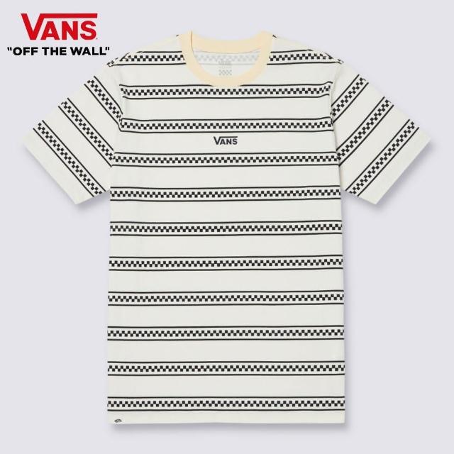 【VANS 官方旗艦】CHECKER STRIPE 女款米白色條紋短袖T恤