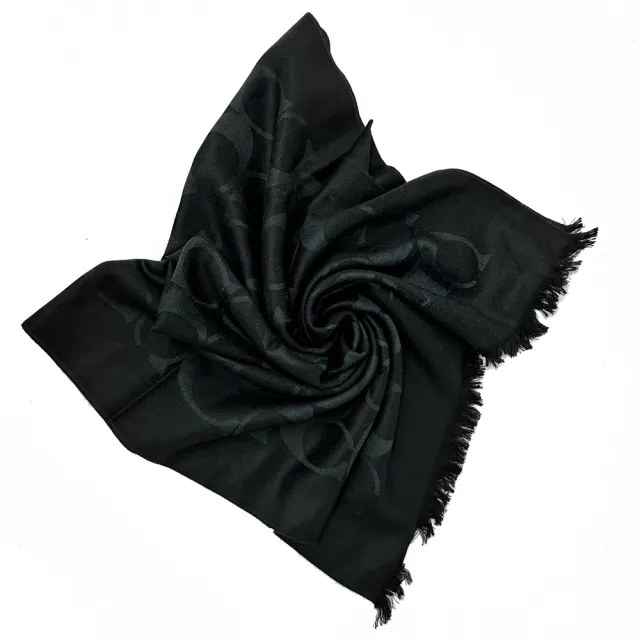 【COACH】C LOGO羊毛混桑蠶絲巾圍巾禮盒(黑)