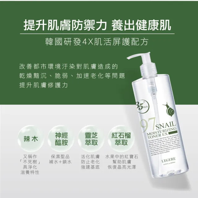 【LEGERE 蘭吉兒】97蝸牛保濕防護精華露(500ml/瓶*4入組)
