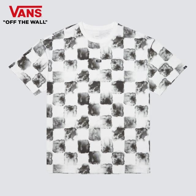 【VANS 官方旗艦】Checker 男女款黑色暈染棋盤格短袖T恤