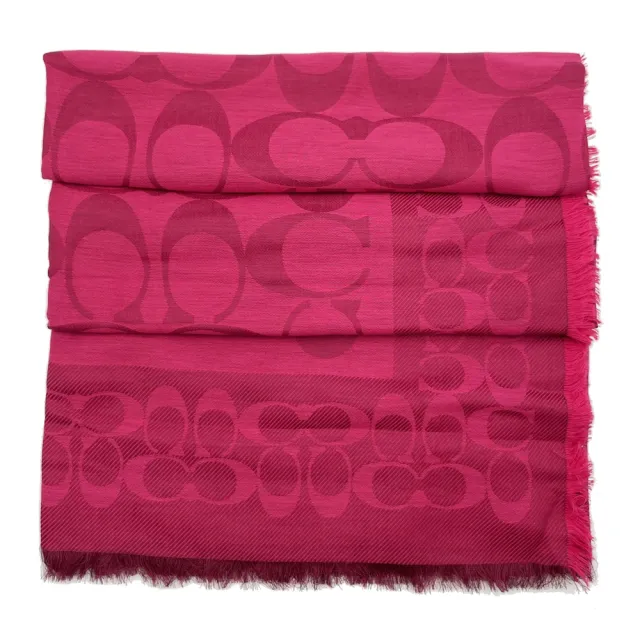 【COACH】C LOGO棉混莫代爾絲巾方巾圍巾禮盒(玫瑰紅)