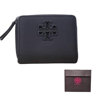 【TORY BURCH】TORY BURCH 新色 BRITTEN vup 立體LOGO拉鍊短夾-霧黑(霧面黑/贈原廠禮物袋父親節七夕情人節)