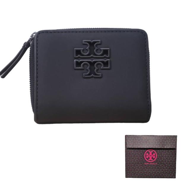 【TORY BURCH】TORY BURCH 新色 BRITTEN vup 立體LOGO拉鍊短夾-霧黑(霧面黑/贈原廠禮物袋雙11)