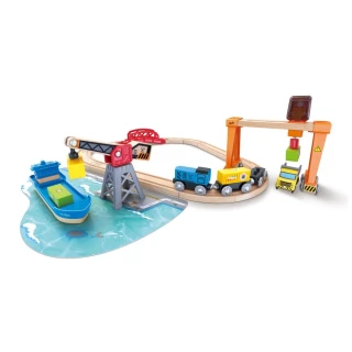 【Hape】火車軌道起重裝卸港口組合25件組(生日禮物/木製軌道/益智玩具)