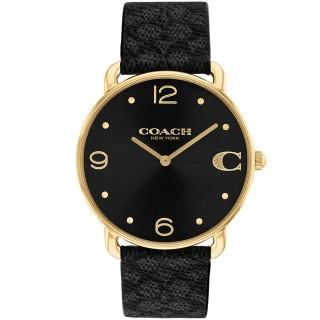 【COACH】Elliot 簡約大數字面盤腕錶-36mm/黑老花皮帶 母親節 禮物(14504289)