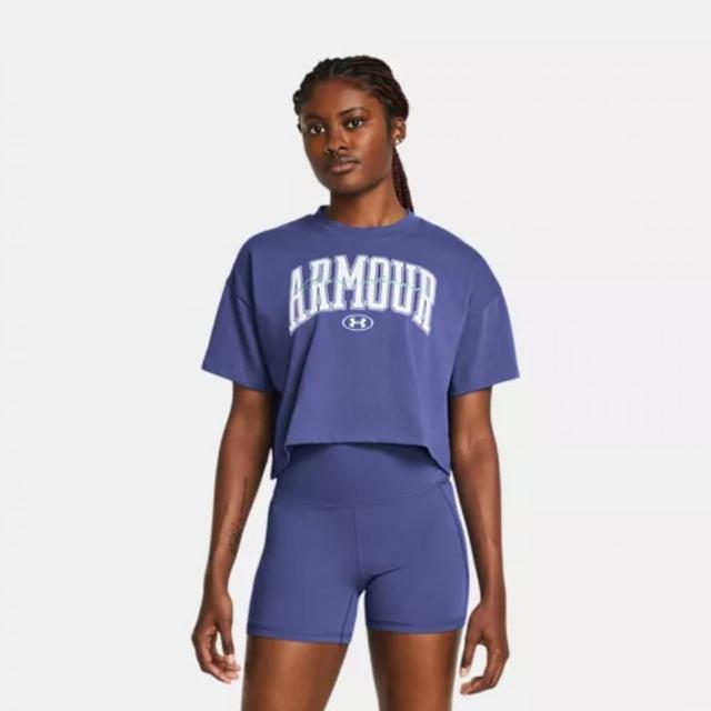 【UNDER ARMOUR】上衣 女款 短袖上衣 運動 UA HW SCRIPTED WM CROP SS 紫 1383050561(S1128)