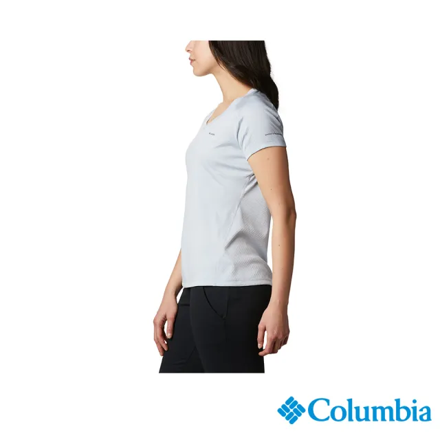 【Columbia 哥倫比亞 官方旗艦】女款-Zero Rules™涼感快排短袖上衣-灰藍(UAR69140GL/IS)