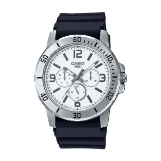 【CASIO 卡西歐】三眼指標男錶 膠質錶帶 生活防水 日期 星期顯示 MTP-VD300(MTP-VD300-7B)