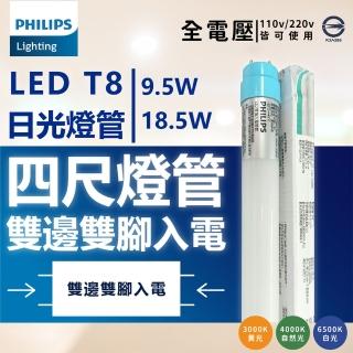 【Philips 飛利浦】6入 T8 LED 燈管 4尺 18.5W 全電壓 雙端入電 日光燈管(黃光/自然光/白光)