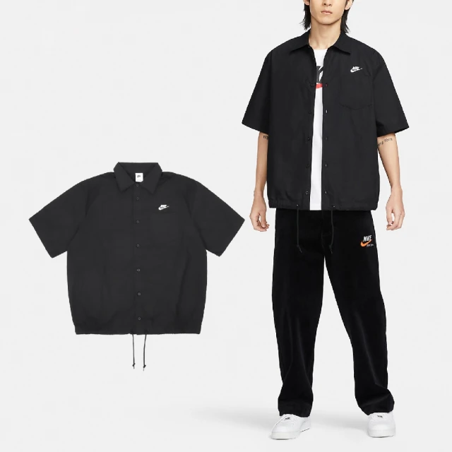 NIKE 耐吉 短袖 Club Oxford Button-Down 男款 黑 白 寬鬆 抽繩 襯衫(FN3903-010)