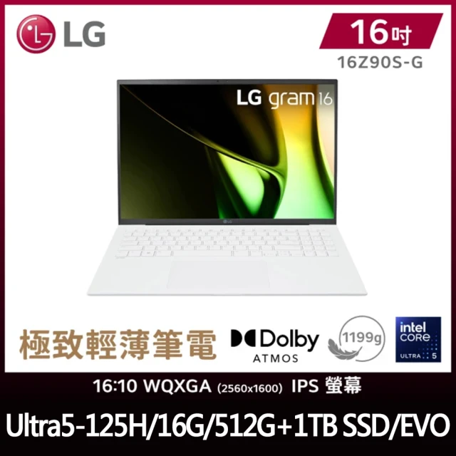LG 樂金LG 樂金 特仕版 16吋Ultra5 EVO輕薄AI筆電(16Z90S-G.AA54C2/Ultra5-125H/16G/512G+1TB SSD/W11)