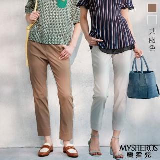 【MYSHEROS 蜜雪兒】修身造型長褲 造型鈕扣裝飾前口袋 修身彈性設計(兩色任選)