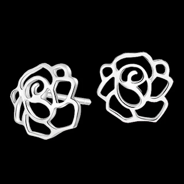 【Emi 艾迷】韓系純淨玫瑰花朵鏤空 925銀針 耳環