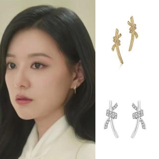 【Emi 艾迷】淚之女王 金智媛同款 結繩綺麗鋯石 925銀針 耳環(韓劇 淚之女王 金智媛同款)