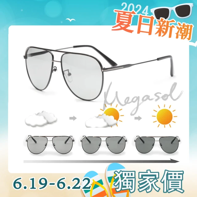【MEGASOL】寶麗萊UV400偏光金屬太陽眼鏡(感光智能變色日夜全天候適用BS8885-三色選)