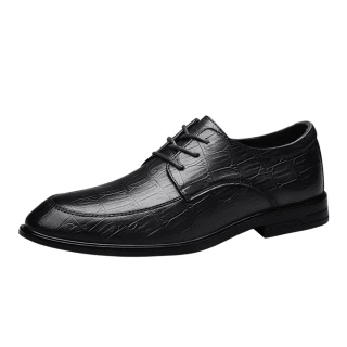 【ANSEL】真皮皮鞋 鱷魚皮鞋/全真皮典雅紳士鱷魚皮紋設計商務皮鞋-男鞋(黑)