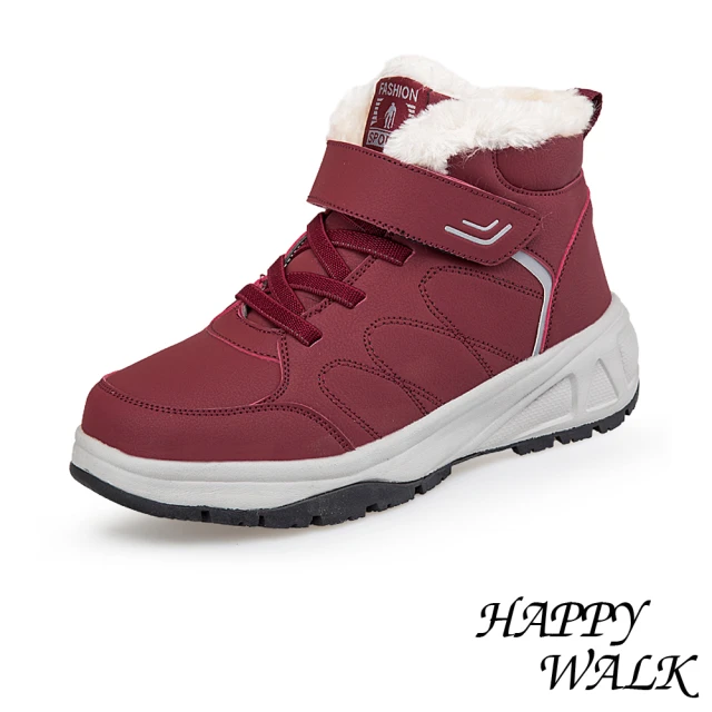 HAPPY WALKHAPPY WALK 寬楦健步鞋 保暖健步鞋/寬楦保暖機能舒適魔鬼粘戶外休閒健步鞋(酒紅)