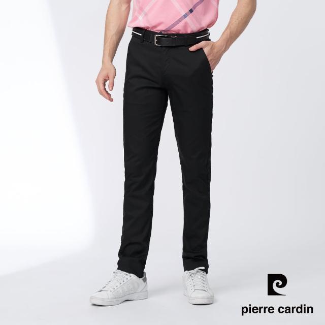 【pierre cardin 皮爾卡登】商務休閒 男款 彈性平口休閒長褲-黑色(5247831-39)