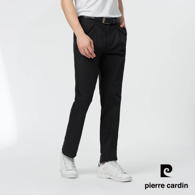 【pierre cardin 皮爾卡登】商務休閒 男款 彈性打摺休閒長褲-黑色(5247875-99)