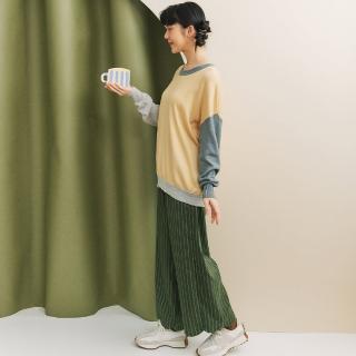 【Dailo】馬爾濟斯條紋長寬褲(黑 綠)