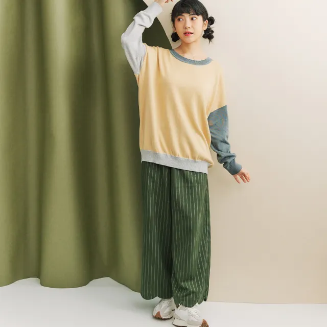 【Dailo】馬爾濟斯條紋長寬褲(黑 綠)