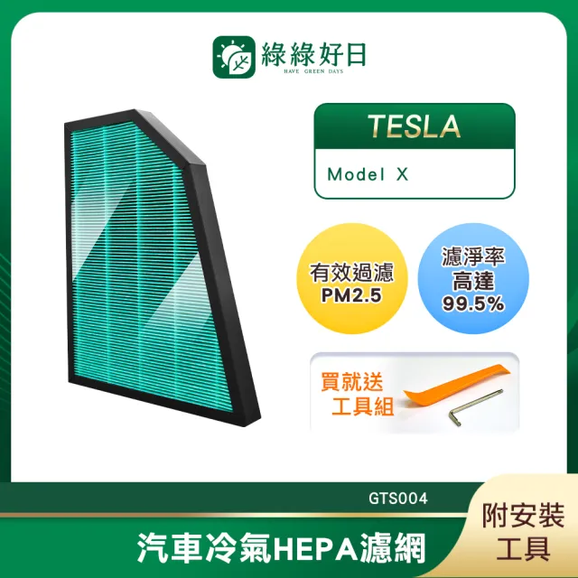 【Have Green Days 綠綠好日】適用 TESLA 特斯拉 Model X 汽車冷氣 HEPA濾網 GTS004 附安裝工具  單入組