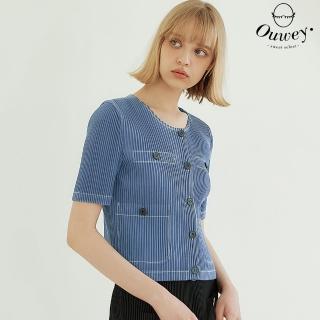 【OUWEY 歐薇】圓領壓褶開襟外套(藍色；XS-M；3242394826)