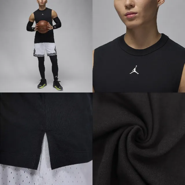 【NIKE 耐吉】背心 Jordan Sport 男款 黑 白 速乾 開衩 運動 籃球 無袖(FN5857-010)