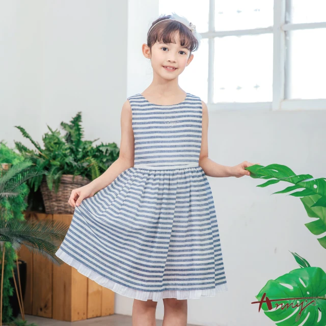MANI 瑪尼 女童夏季小飛袖純棉洋裝背心式洋裝(女童夏季連