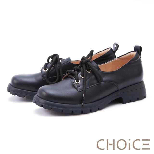 【CHOiCE】純色牛皮綁帶樂福鞋(黑色)