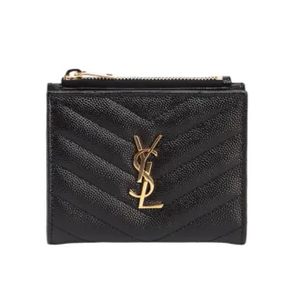 【YSL】SAINT LAURENT Bi-fold 拉鍊 暗釦 對開 卡夾 短夾 黑色 575879