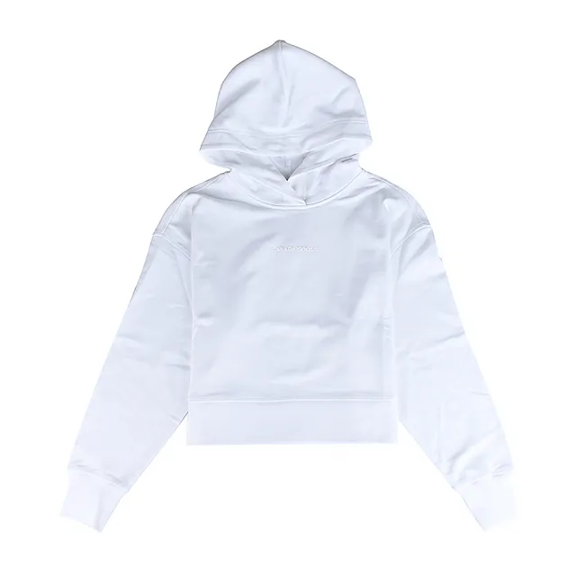 【CANADA GOOSE】Muskoka橡膠字母logo圓領落肩長袖純棉連帽T恤(白/女款)