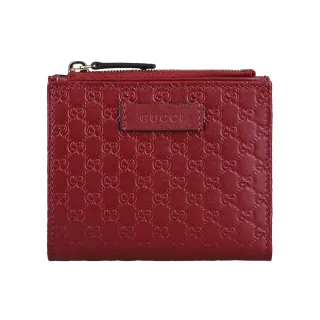 【GUCCI 古馳】GUCCI Guccissima系列字母LOGO GG壓印牛皮6卡零錢釦式短夾(紅)