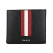 【BALLY】TONETT銀色金屬LOGO紅白條紋荔枝紋牛皮5卡短夾(黑)