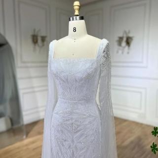 【女神婚紗禮服】奢華氣質手工串珠中東風情方領披肩晚禮服LA72261純潔白(選美宴會敬酒 高階晚禮服)