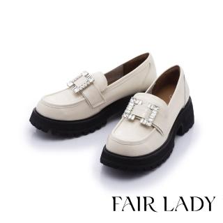 【FAIR LADY】小時光 潮流鑽飾厚底樂福鞋(奶油白、5B2829)