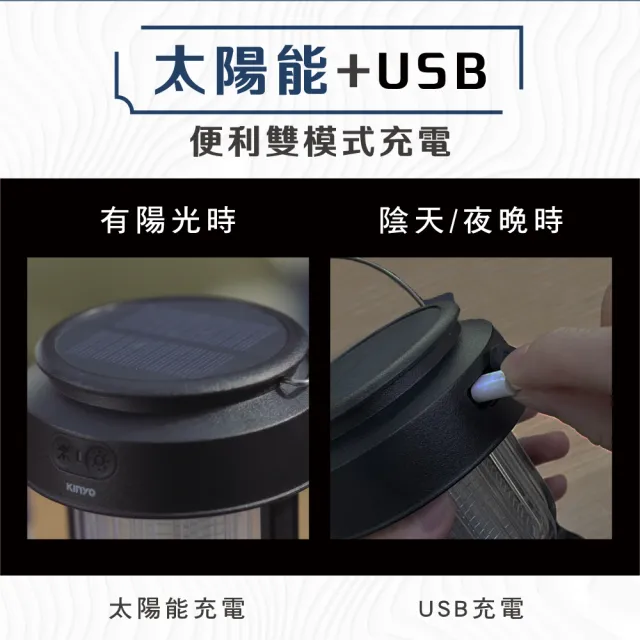 【KINYO】USB無段式太陽能捕蚊燈/戶外露營/無線便攜(滅蚊器 KL-6054)