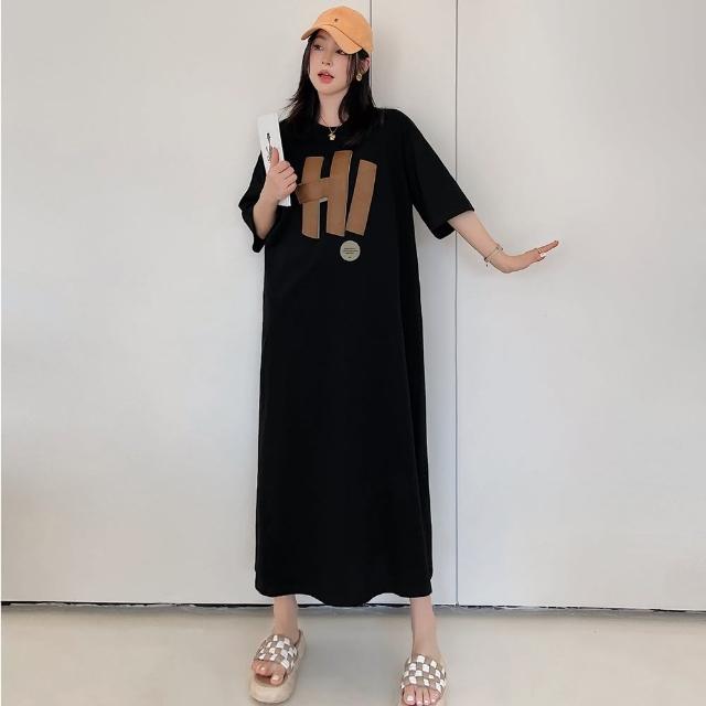【巴黎精品】現貨+預購 長洋裝寬鬆連身裙(字母貼布直筒舒適女裙子a1eq81)